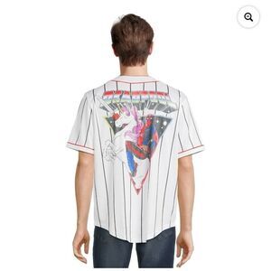 Marvel Men's M Deadpool Baseball Jersey Unicorn Graphic White Red Stripe Retro
